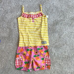 Eleanor Rose Striped Yellow and Pink Kids Peach Set